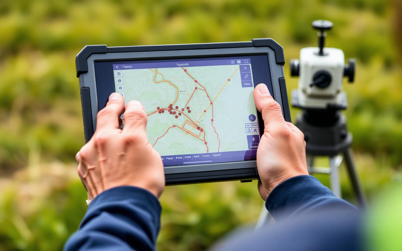 Field controller showing topographic map and survey points